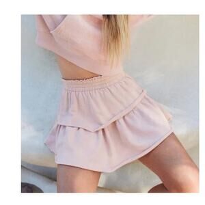 Aerie weekend ruffle mini skirt elastic waistband tiered sporty pink XL